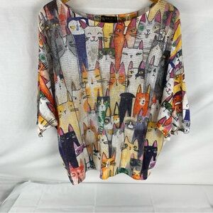 Bella Amore Italy Cat Print Knit Top Womens One Size Art Cats Made Italy